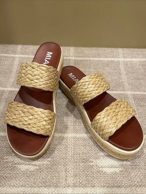 MIA Braided Double-Strap Slide Sandals - Brown & Natural
